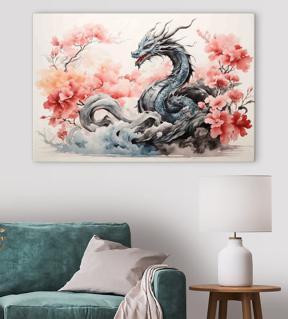 A dragon with pink flowers A dragon with pink flowers