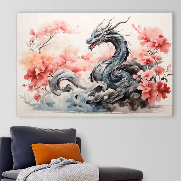 A dragon with pink flowers A dragon with pink flowers