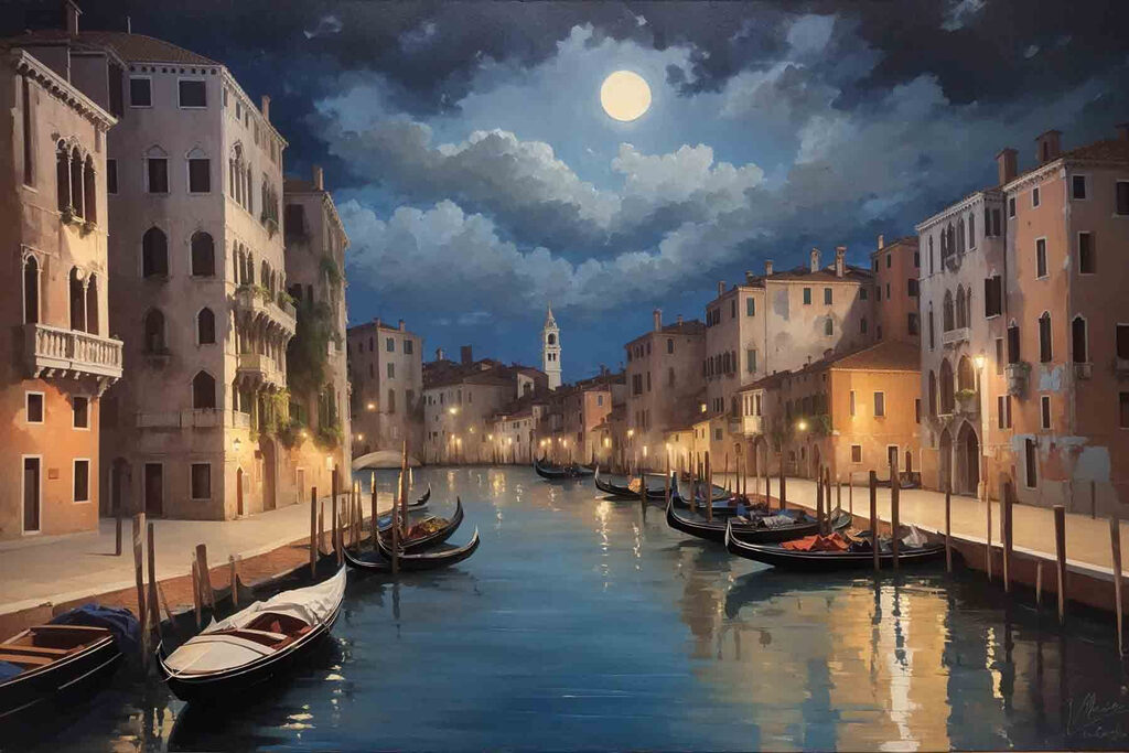 A water canal with boats and buildings in the background A water canal with boats and buildings in the background