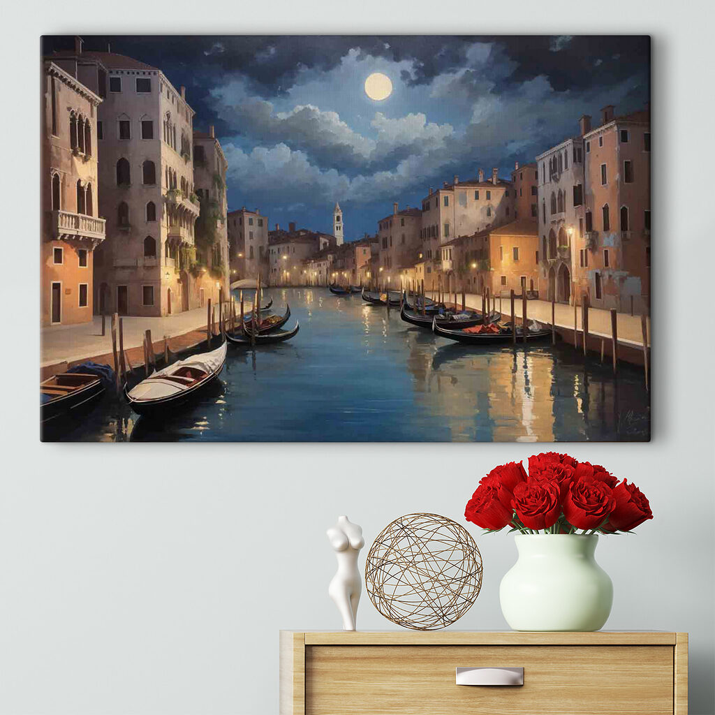 A water canal with boats and buildings in the background A water canal with boats and buildings in the background