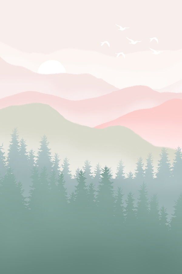 A landscape with trees and mountains