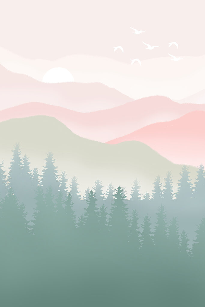 A landscape with trees and mountains