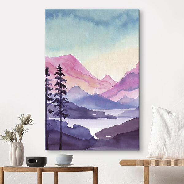 Quadri Quadri Acquerello raffigurante montagne e alberi (COD: s36496)