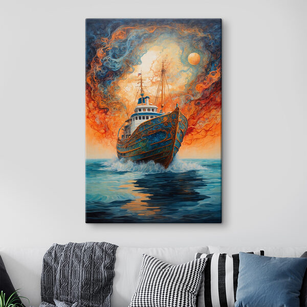 A painting of a ship in the ocean A painting of a ship in the ocean