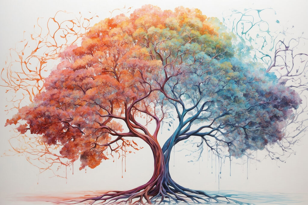 A tree with different colors of leaves A tree with different colors of leaves
