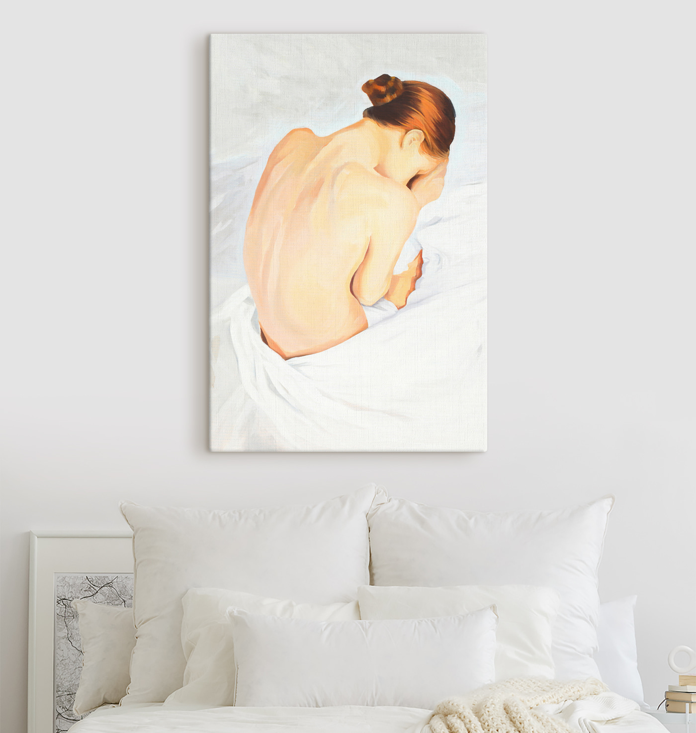 A painting of a woman with her head in her hands A painting of a woman with her head in her hands