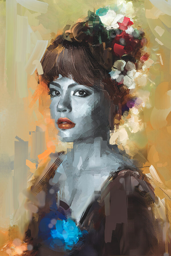 A woman with flowers in her hair
