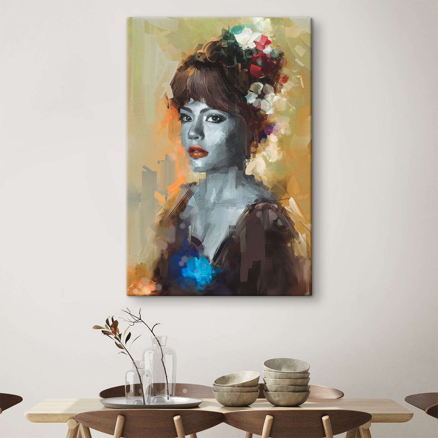 A woman with flowers in her hair