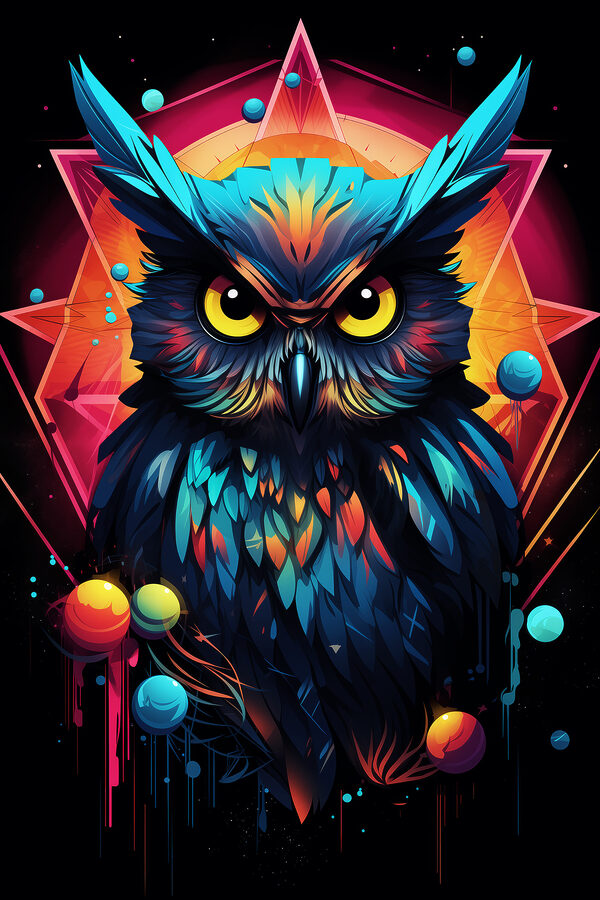 A colorful owl with a triangle and colorful background A colorful owl with a triangle and colorful background