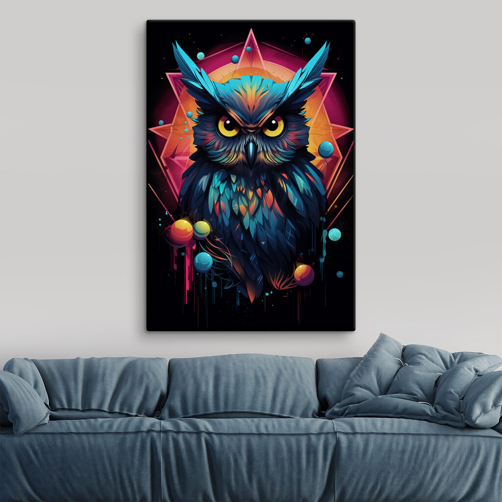 A colorful owl with a triangle and colorful background A colorful owl with a triangle and colorful background