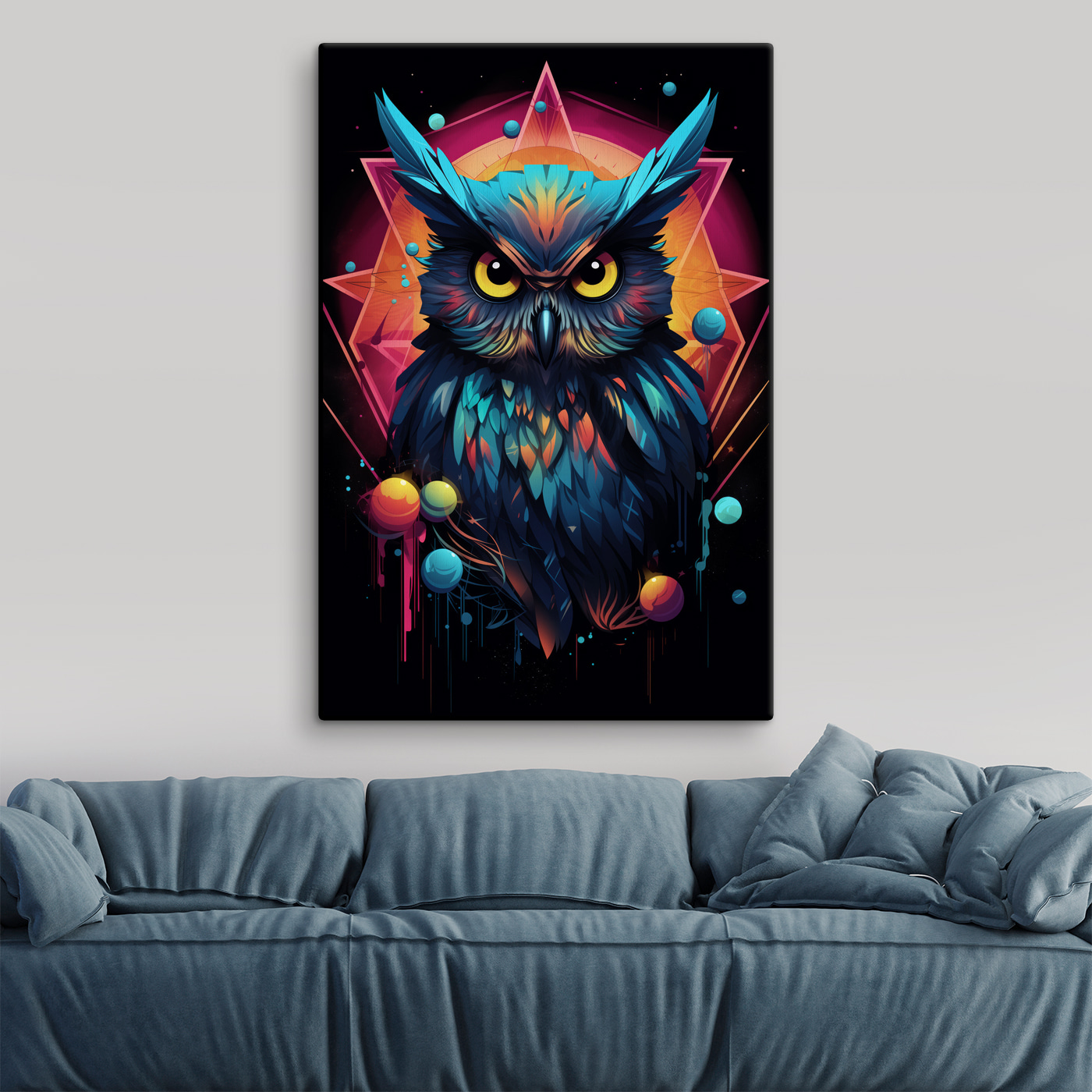 A colorful owl with a triangle and colorful background A colorful owl with a triangle and colorful background
