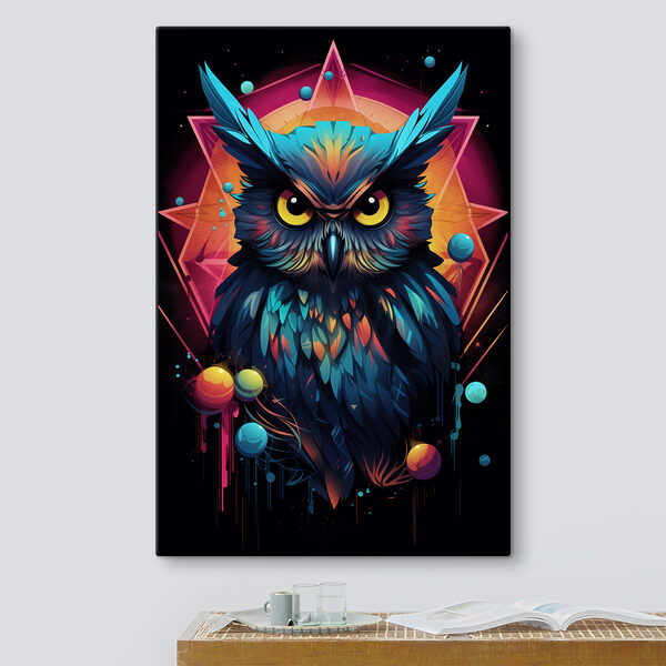 A colorful owl with a triangle and colorful background A colorful owl with a triangle and colorful background