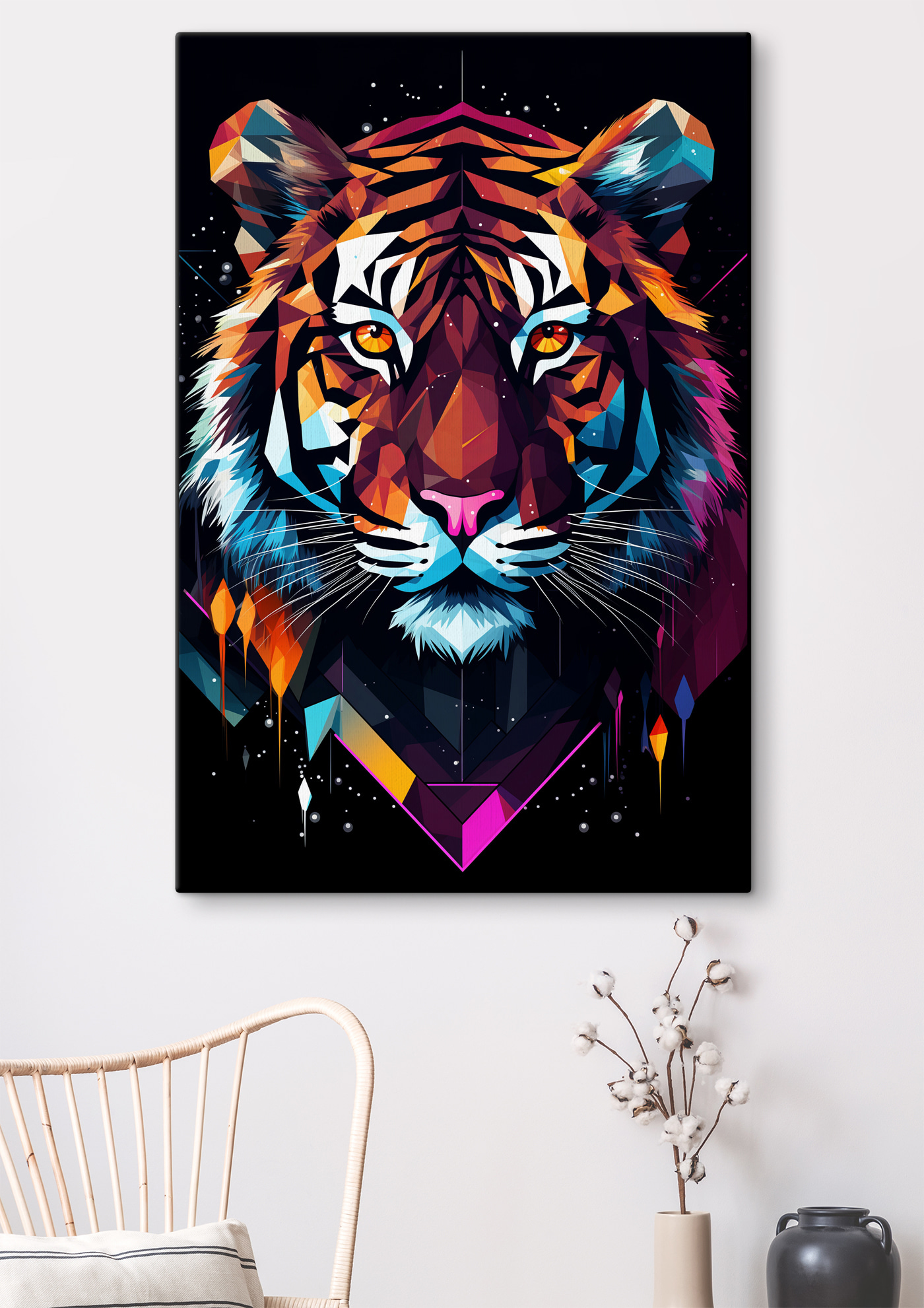 A colorful tiger with white whiskers A colorful tiger with white whiskers