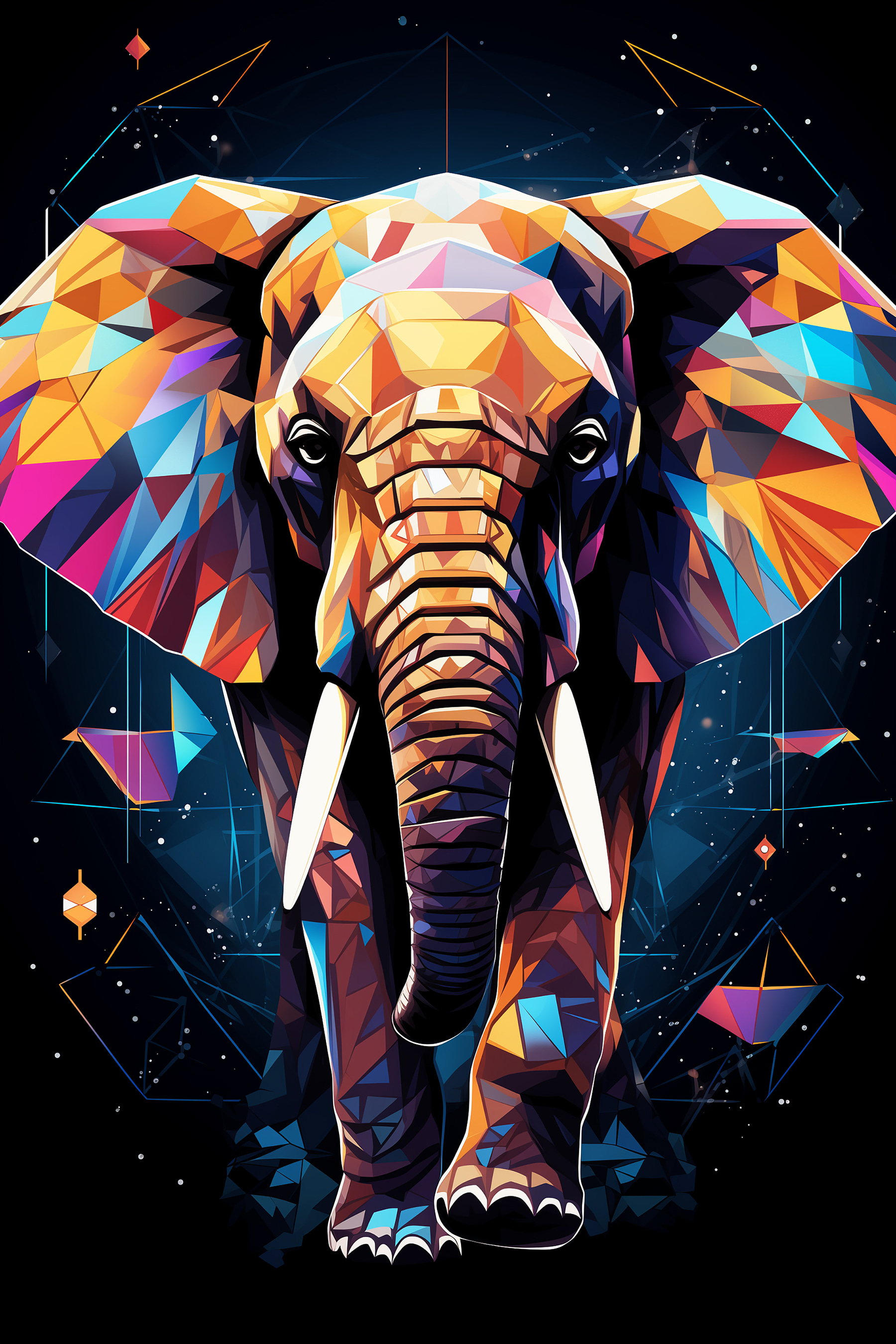 An elephant with a colorful face