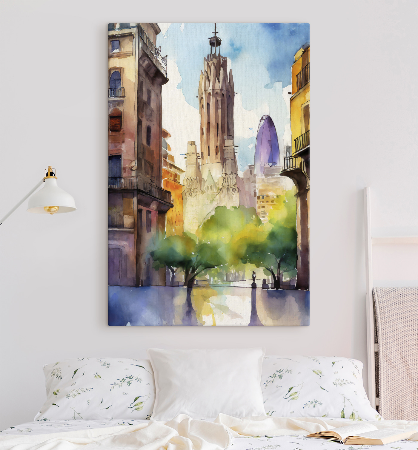 A watercolor of a city