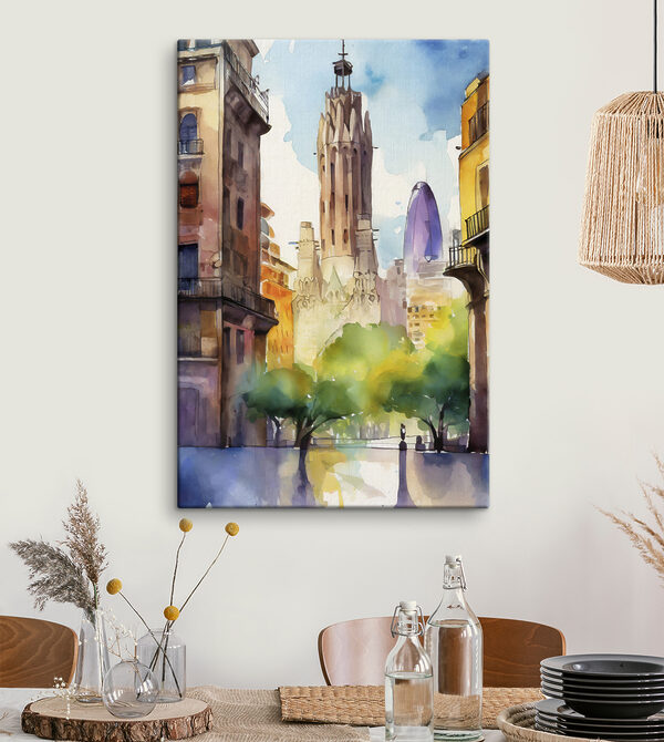A watercolor of a city