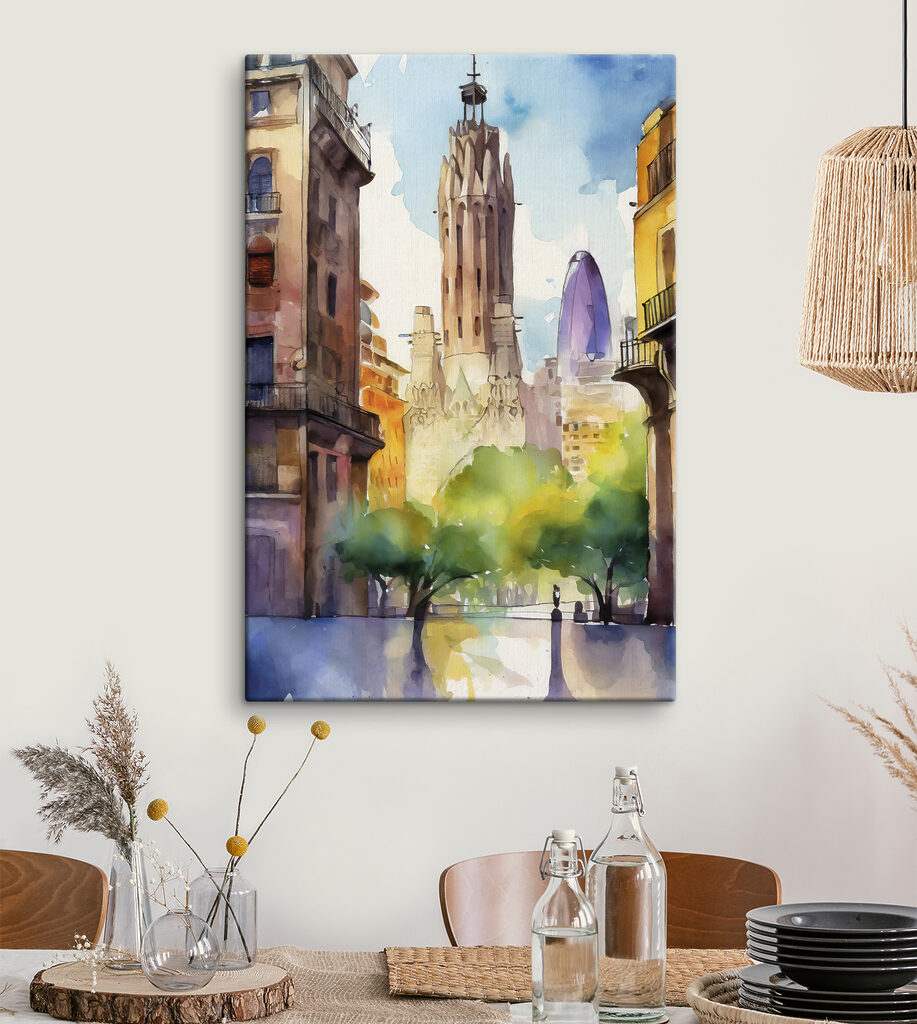 A watercolor of a city