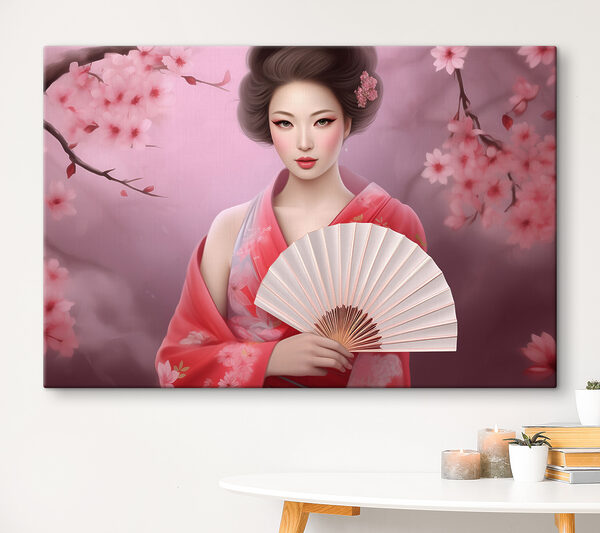 Quadri Quadri Una donna in kimono con un ventaglio in mano (COD: s36804)