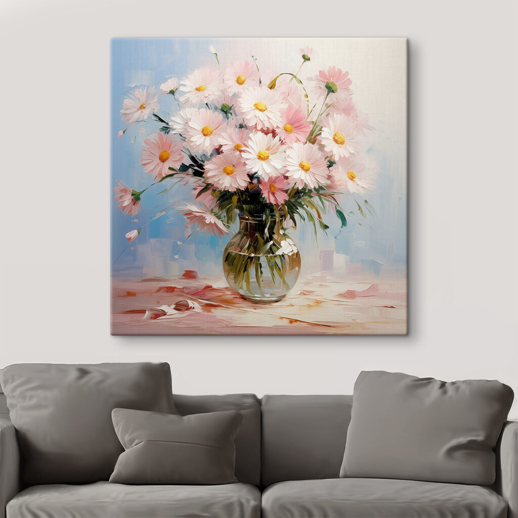 A painting of flowers in a vase