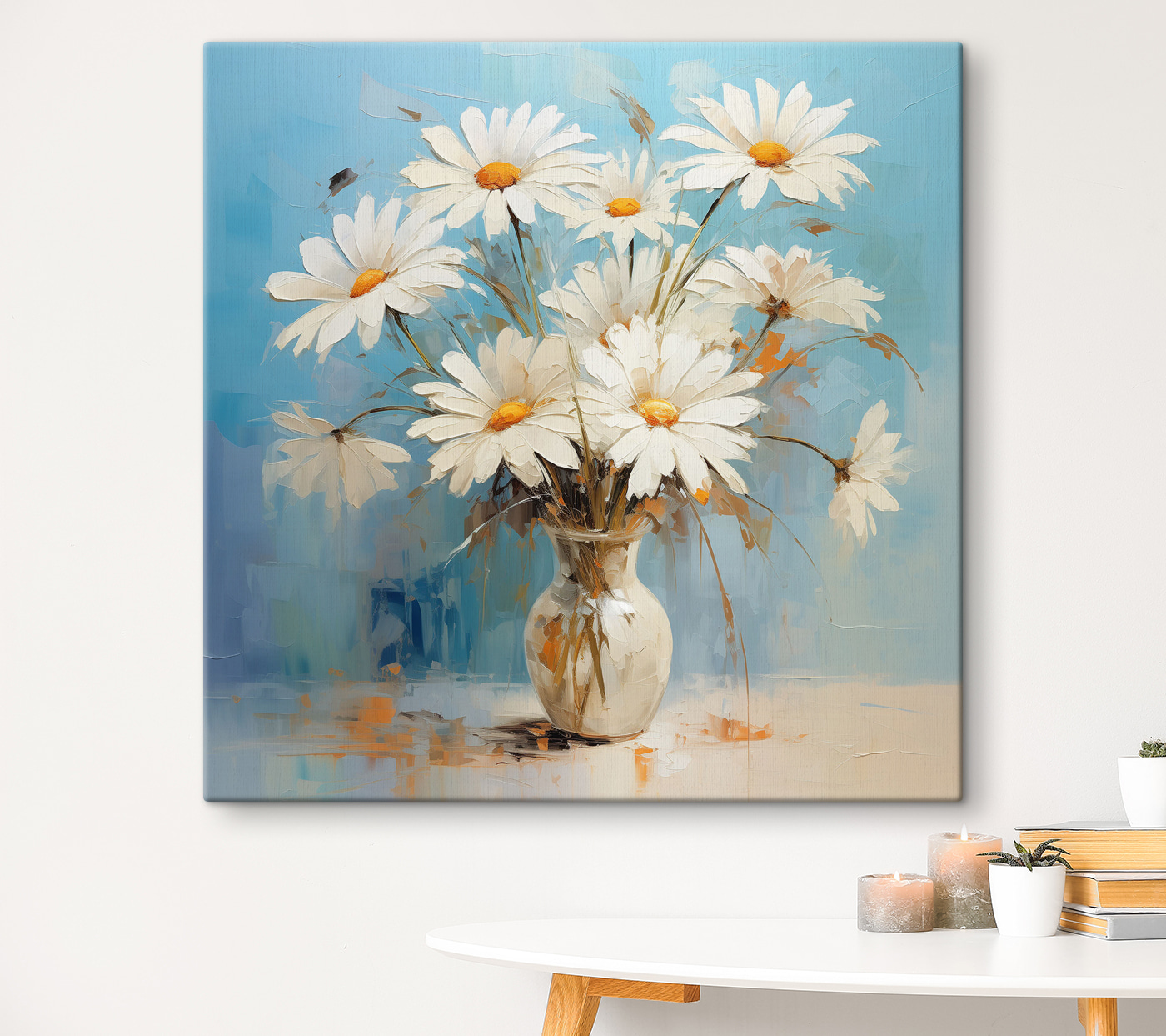 A painting of a vase of flowers