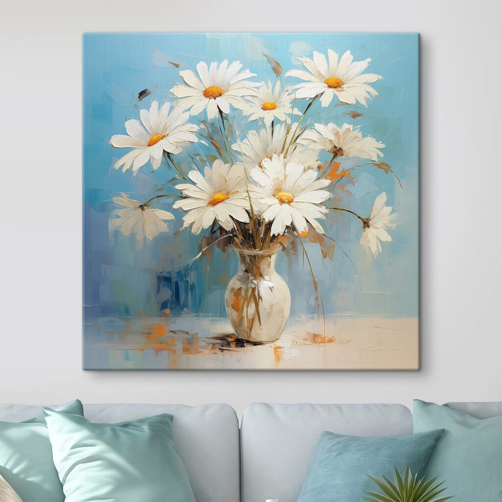 A painting of a vase of flowers