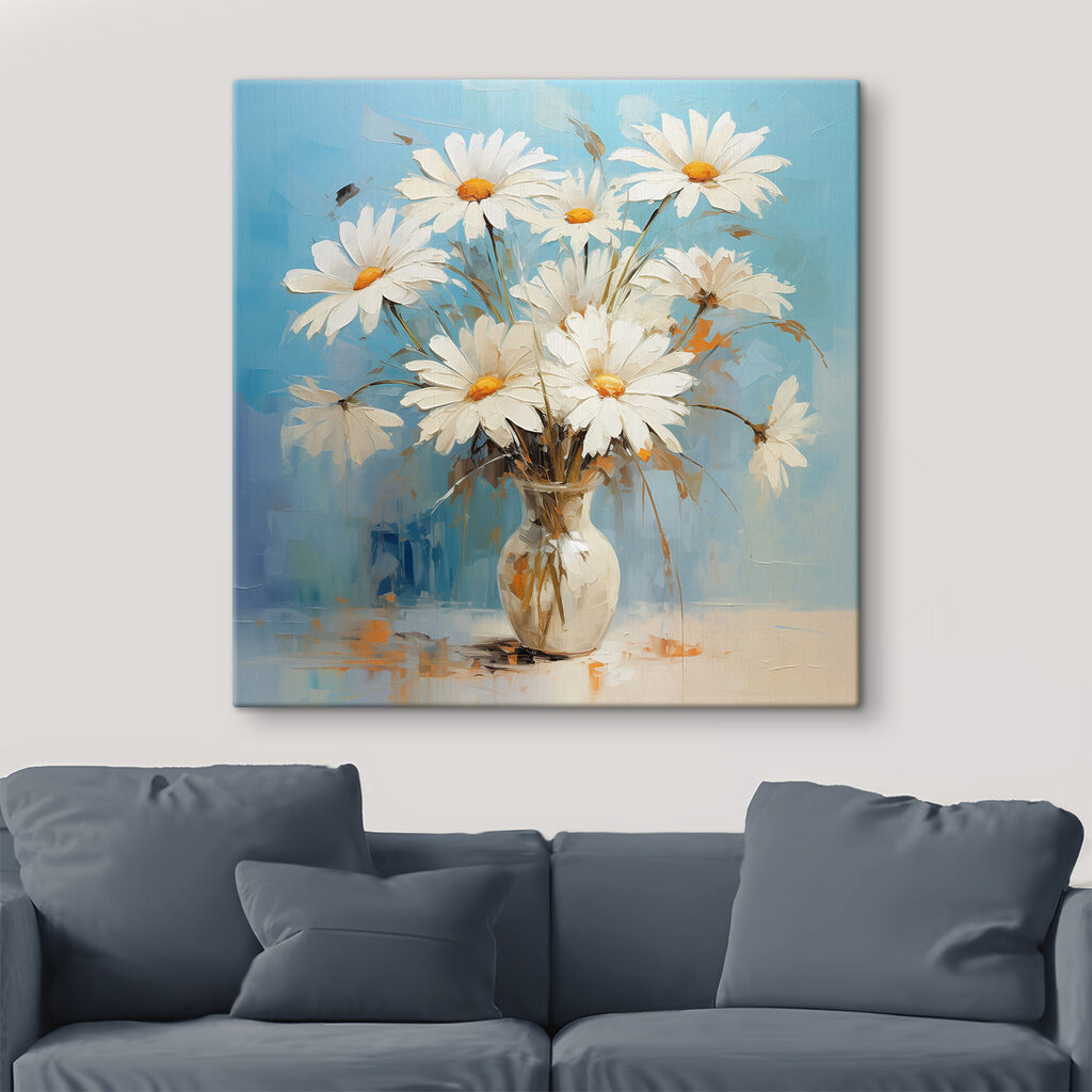 A painting of a vase of flowers
