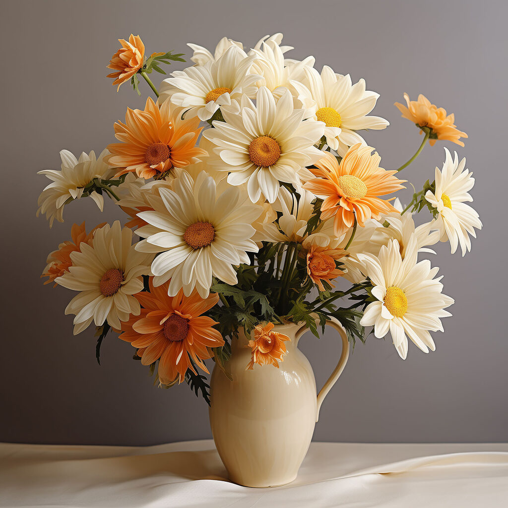 A vase of flowers on a table