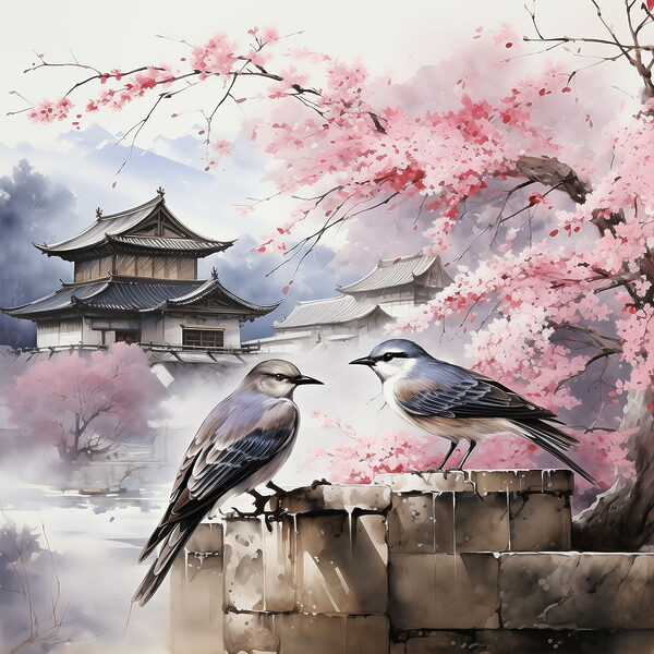 A painting of birds on a wall A painting of birds on a wall