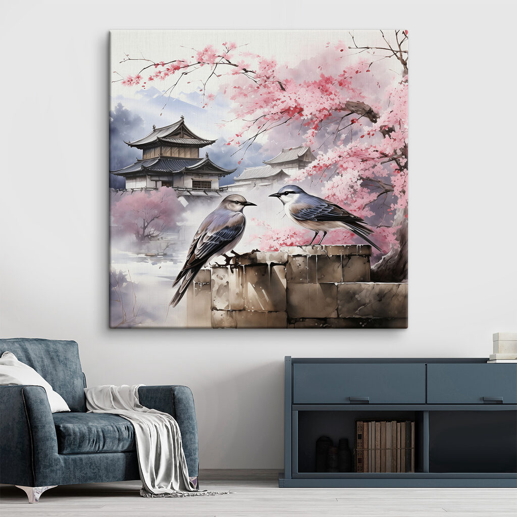 A painting of birds on a wall A painting of birds on a wall