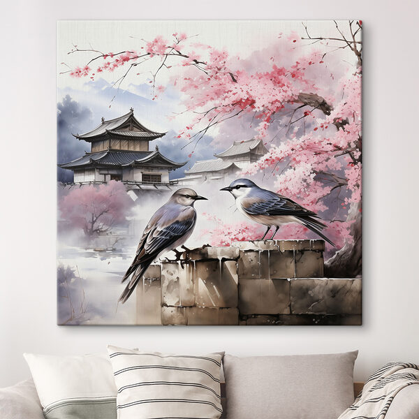A painting of birds on a wall A painting of birds on a wall