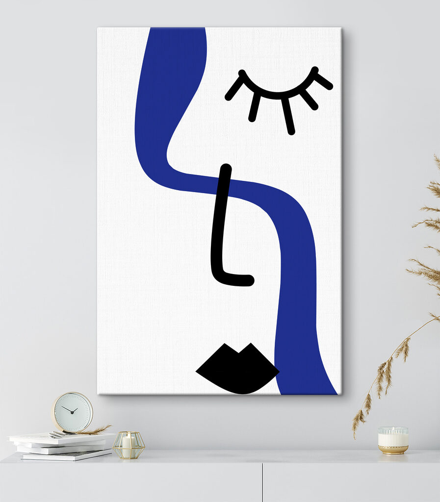 A blue and black drawing of a person with a sun