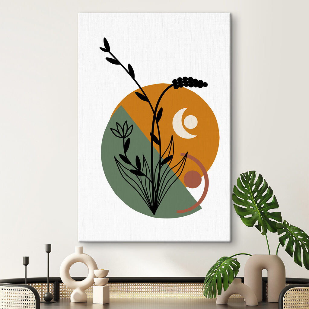 A flower with leaves and a circle
