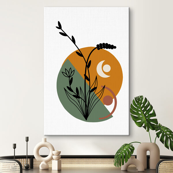 A flower with leaves and a circle
