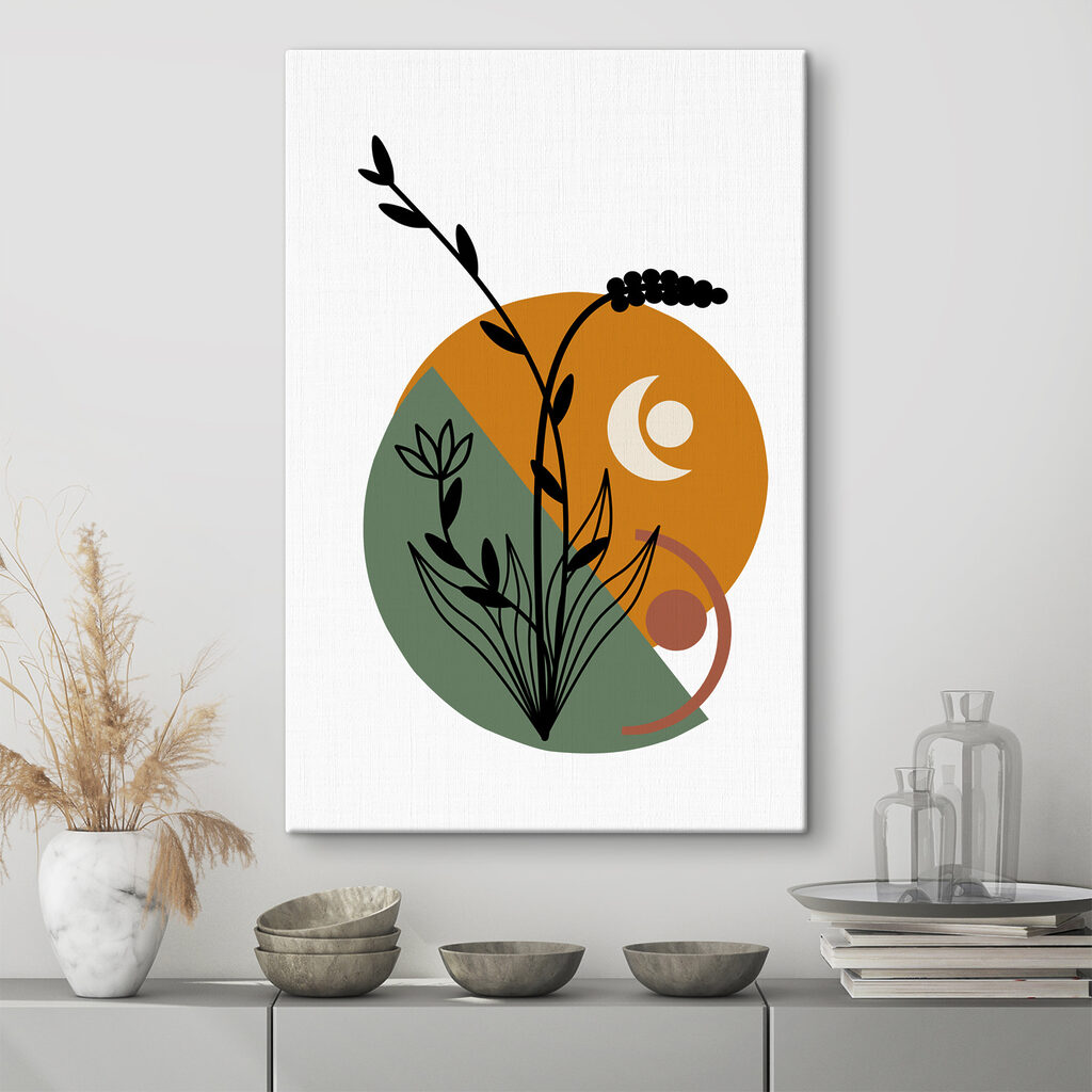 A flower with leaves and a circle