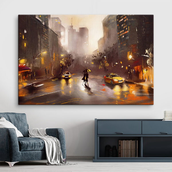 A person with an umbrella walking on a wet street with cars and buildings A person with an umbrella walking on a wet street with cars and buildings
