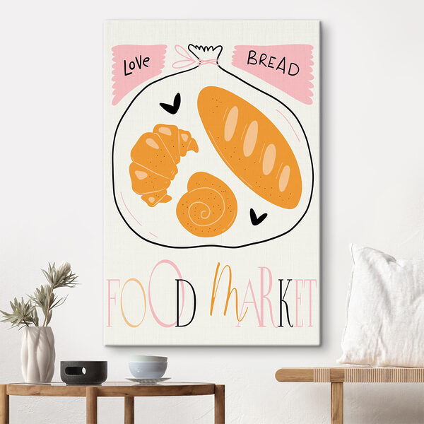 Quadri Un poster con un croissant e una lumaca