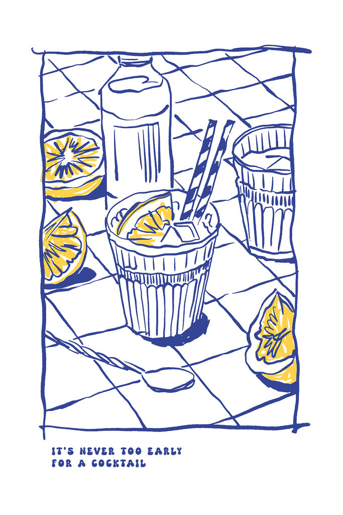 A drawing of a drink and a glass of juice A drawing of a drink and a glass of juice