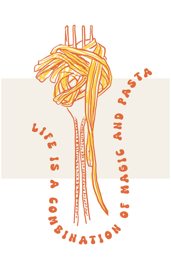 A drawing of pasta on a white background