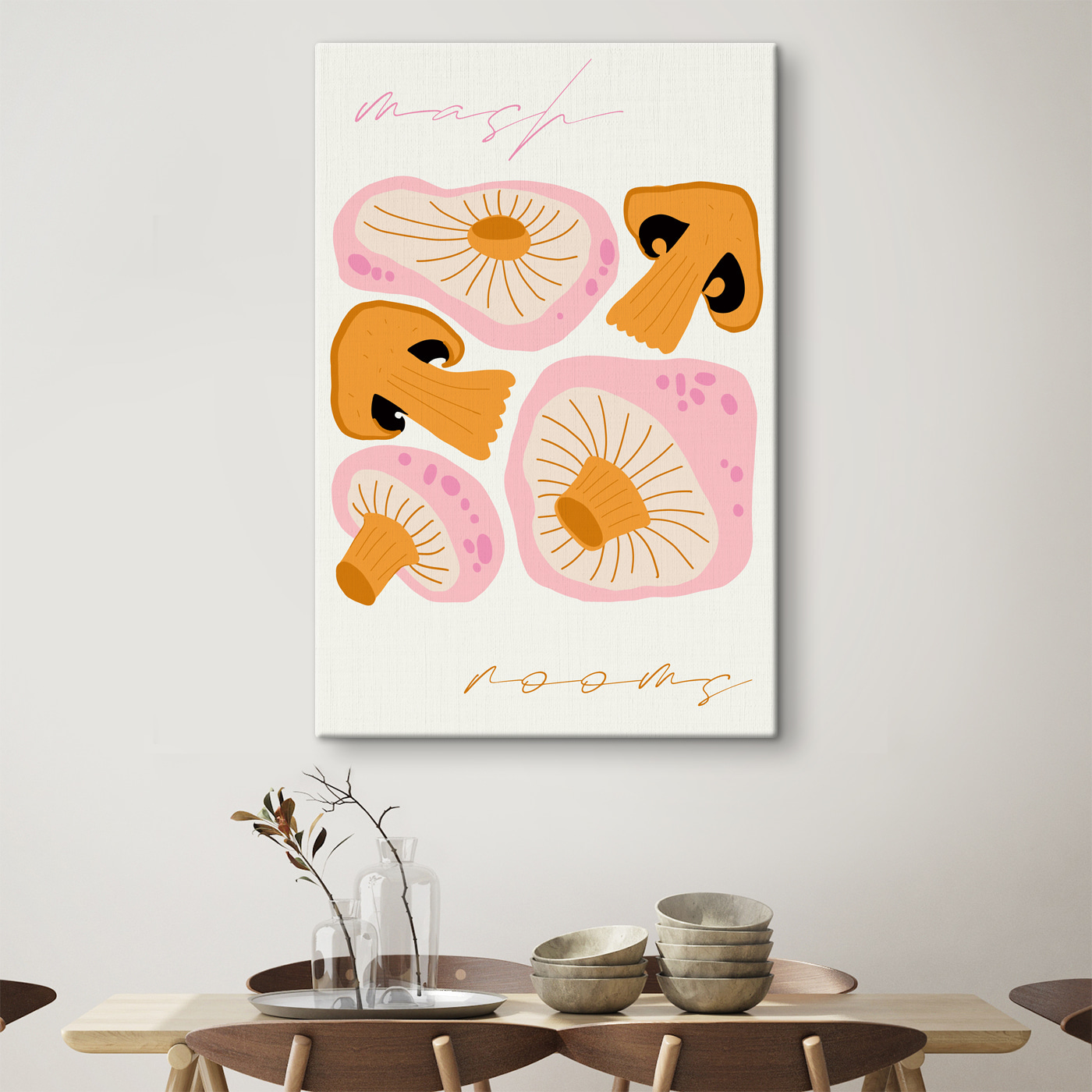 A group of mushrooms with different shapes