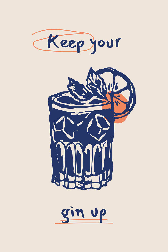 A blue and orange drink with a slice of orange and leaves A blue and orange drink with a slice of orange and leaves