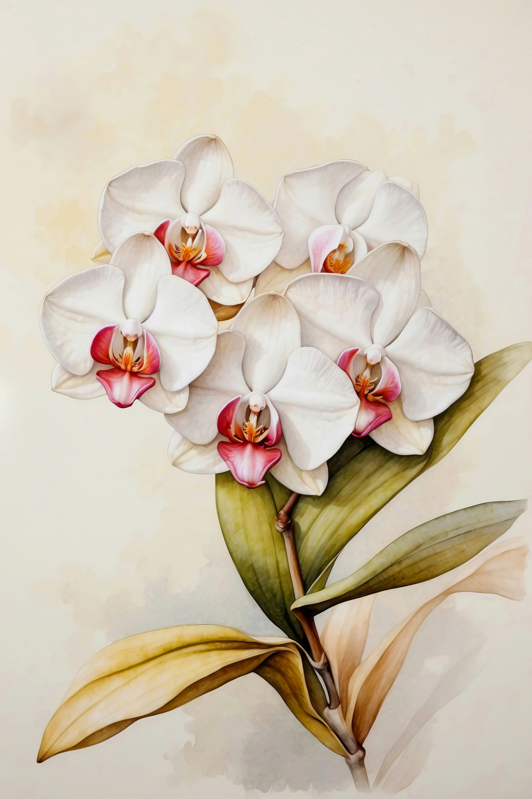 A painting of a white orchid
