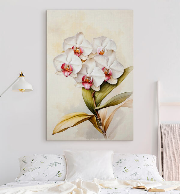 A painting of a white orchid