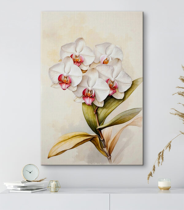 A painting of a white orchid