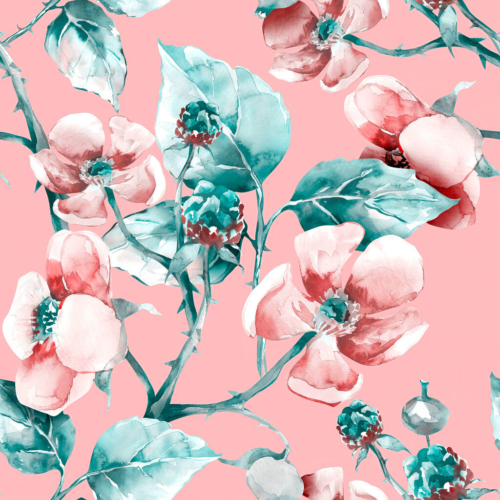 A watercolor painting of flowers and leaves A watercolor painting of flowers and leaves