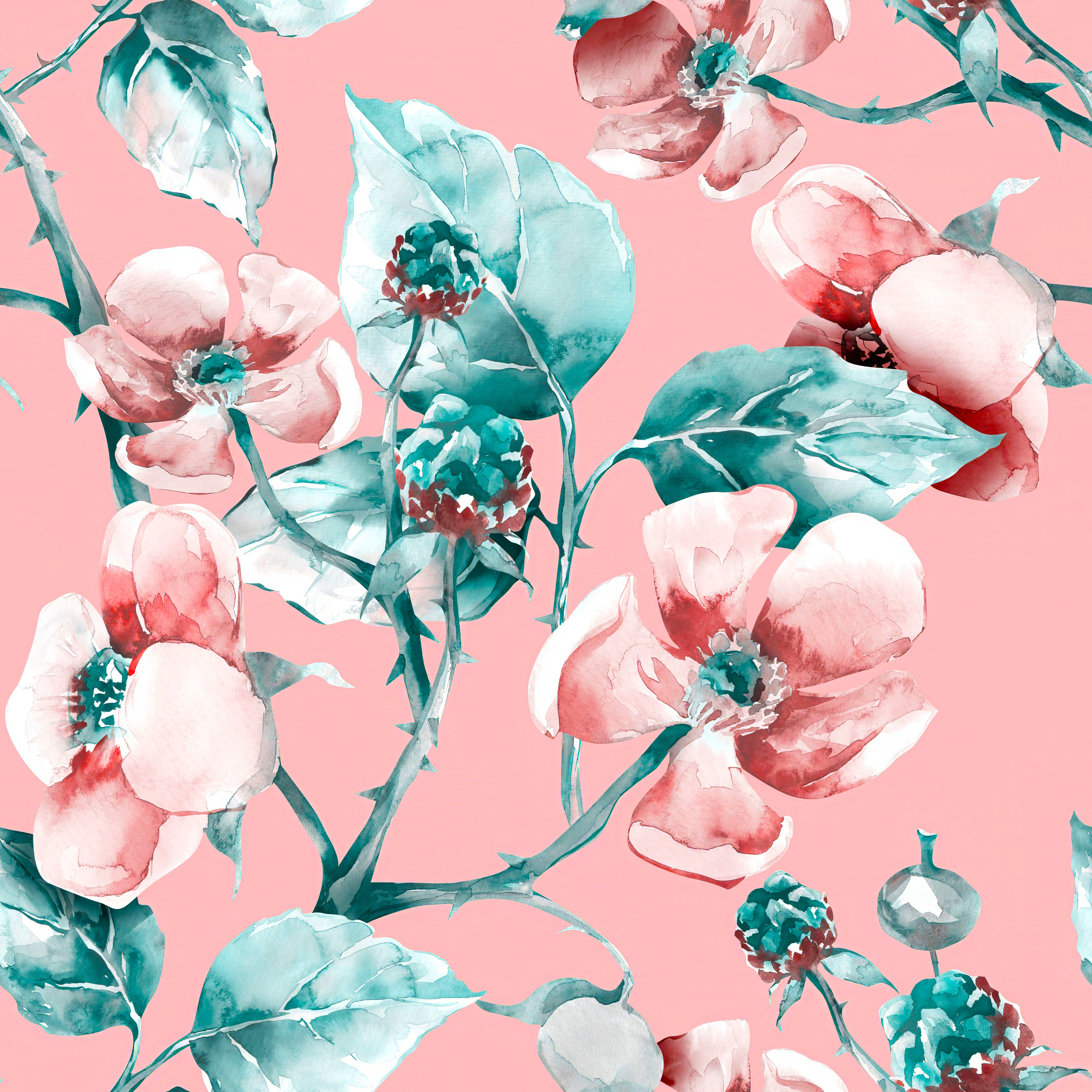A watercolor painting of flowers and leaves A watercolor painting of flowers and leaves