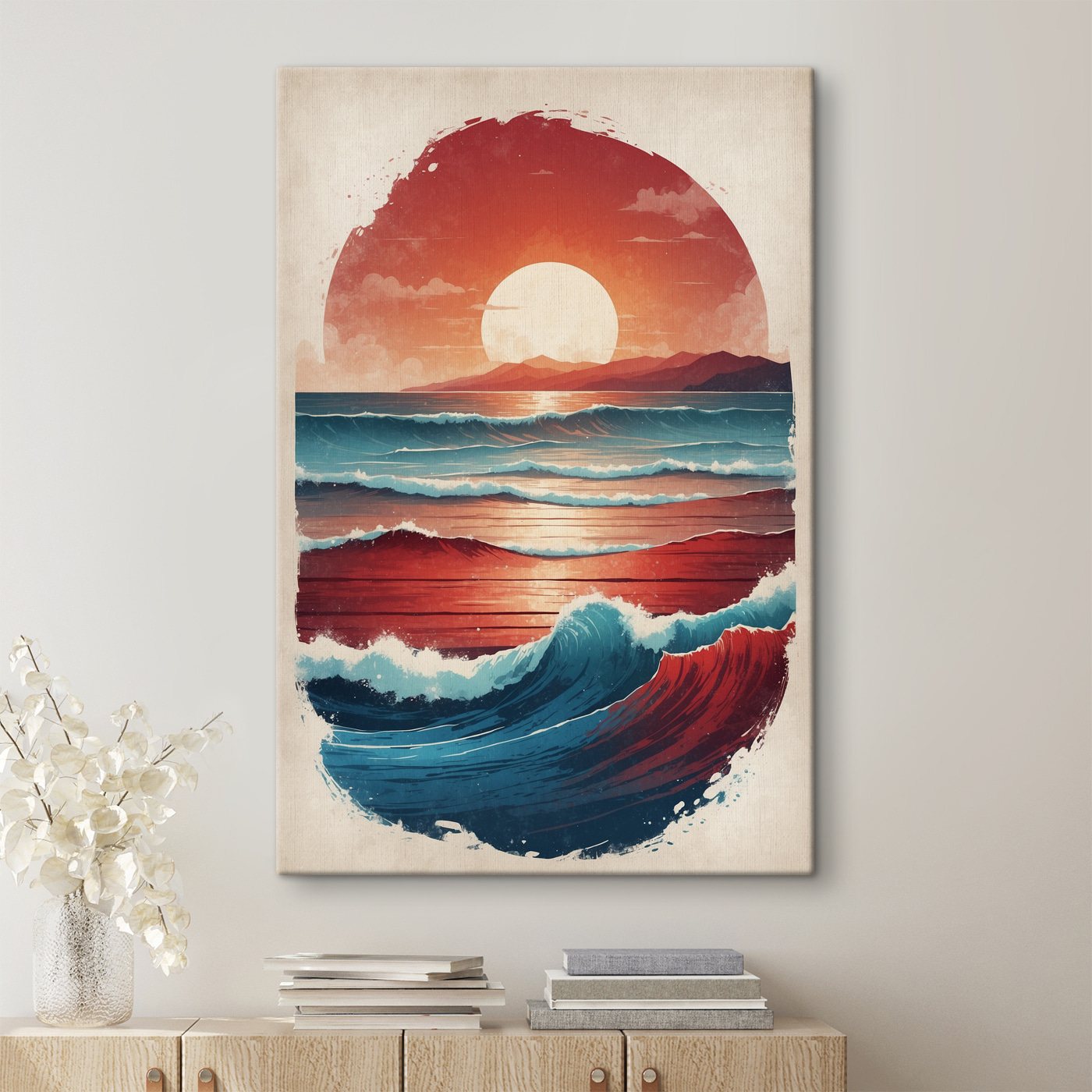 A sunset over a beach