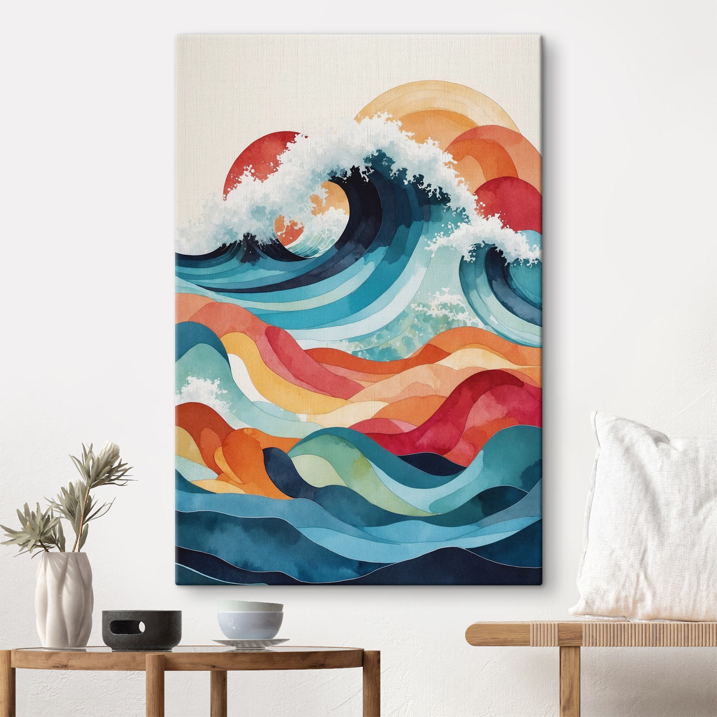 A watercolor painting of waves