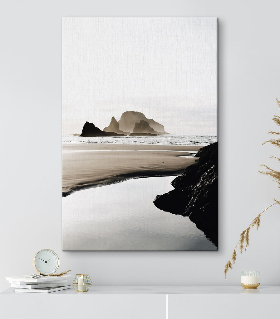A beach with rocks and water