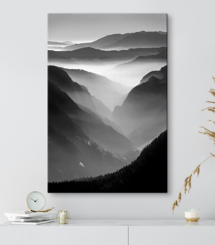 A black and white photo of mountains