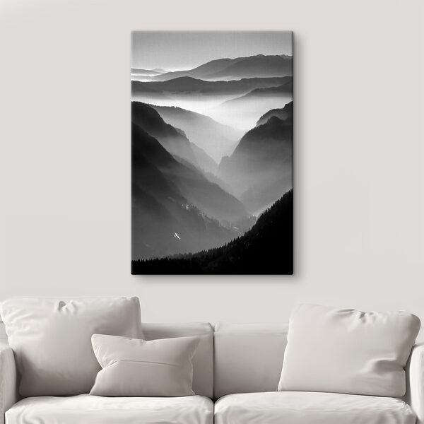 A black and white photo of mountains